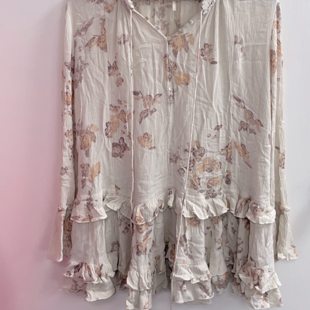 Boho Cream Floral Ruffle Mini Dress - Picture 7 of 7